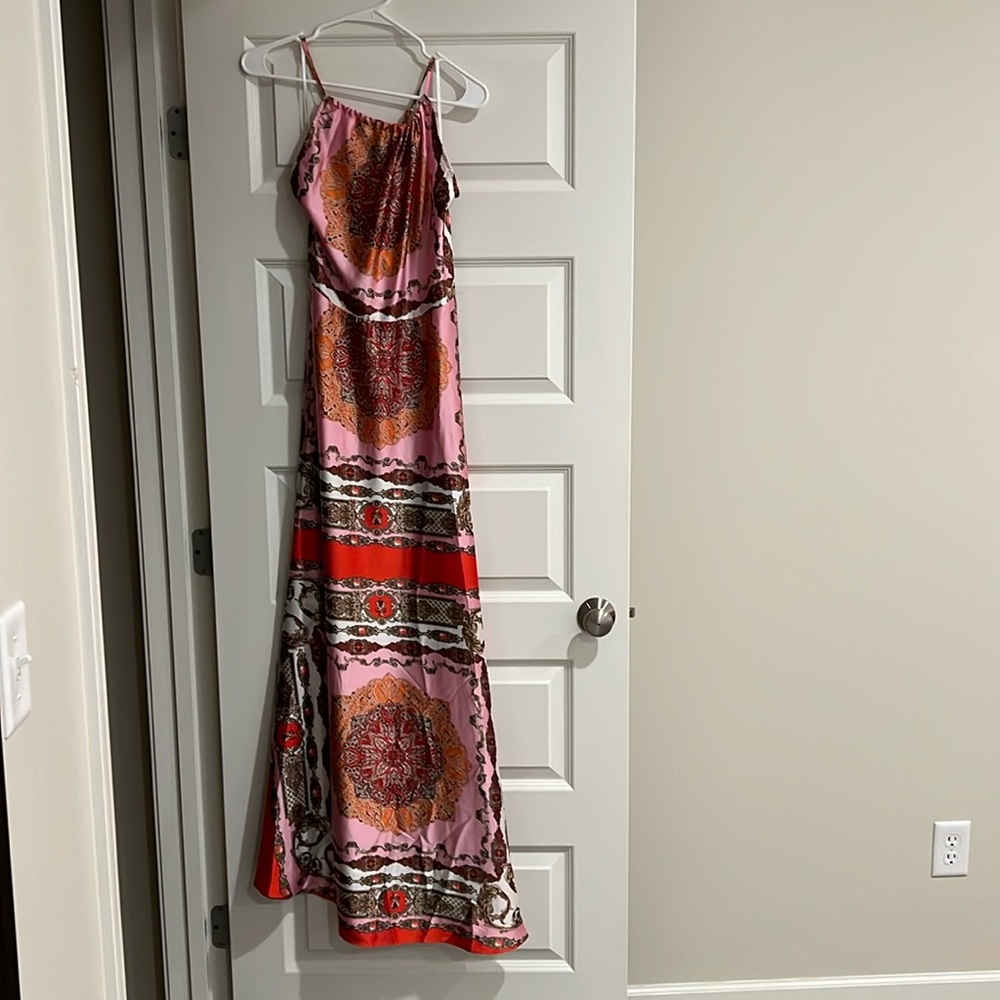 Aakaa Pink and Red Maxi Dress